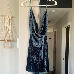 Zara Backless Velvet Dress in Deep Blue